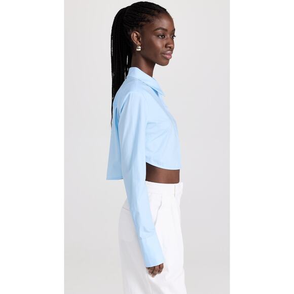 STAUD Seneca French Blue Boxy Cropped Long Sleeve Button Up Collared Top Small - Picture 3 of 11